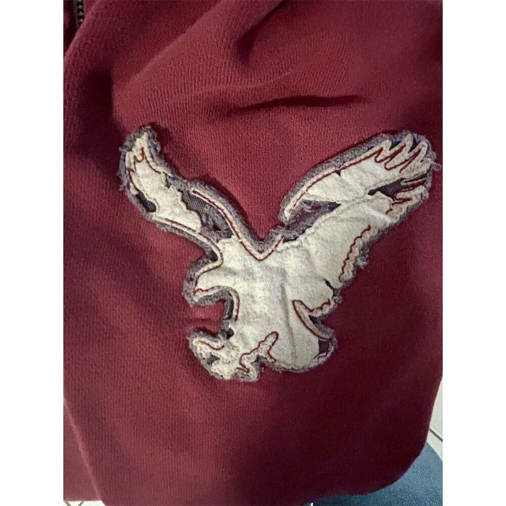 Y2K 90s Vintage American Eagle Mens Hoodie Small Burgundy Half Zip Pullover!